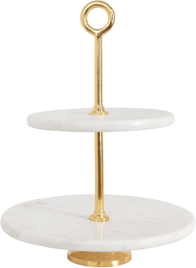 Bloomingville Marble and Metal 2-Tier Tray, 12&quot; L x 12&quot; W x 14&quot; H, Brass | Amazon (US)