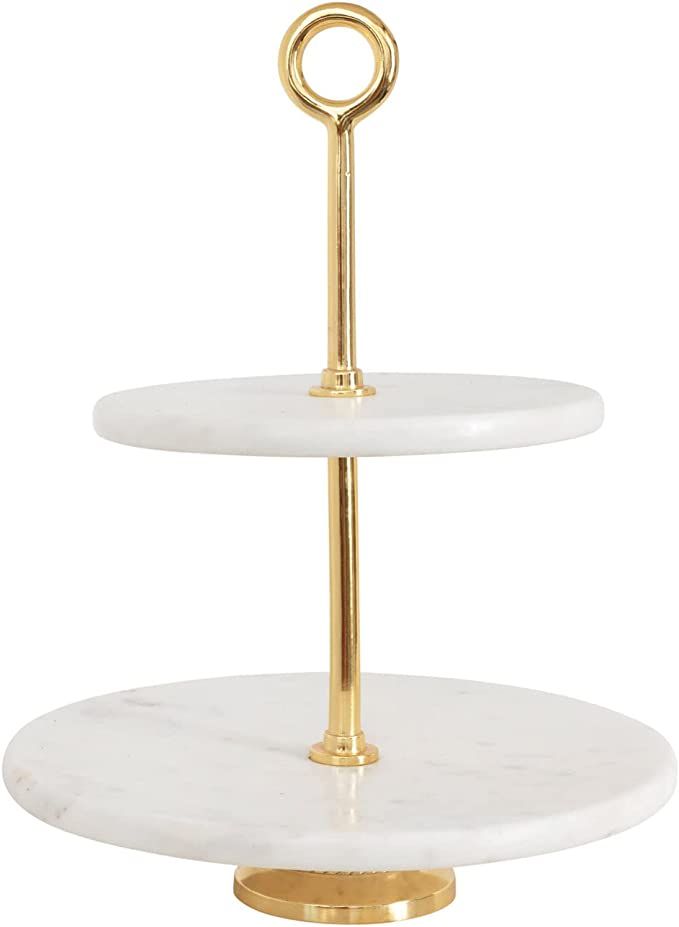 Bloomingville Marble and Metal 2-Tier Tray, 12" L x 12" W x 14" H, Brass | Amazon (US)