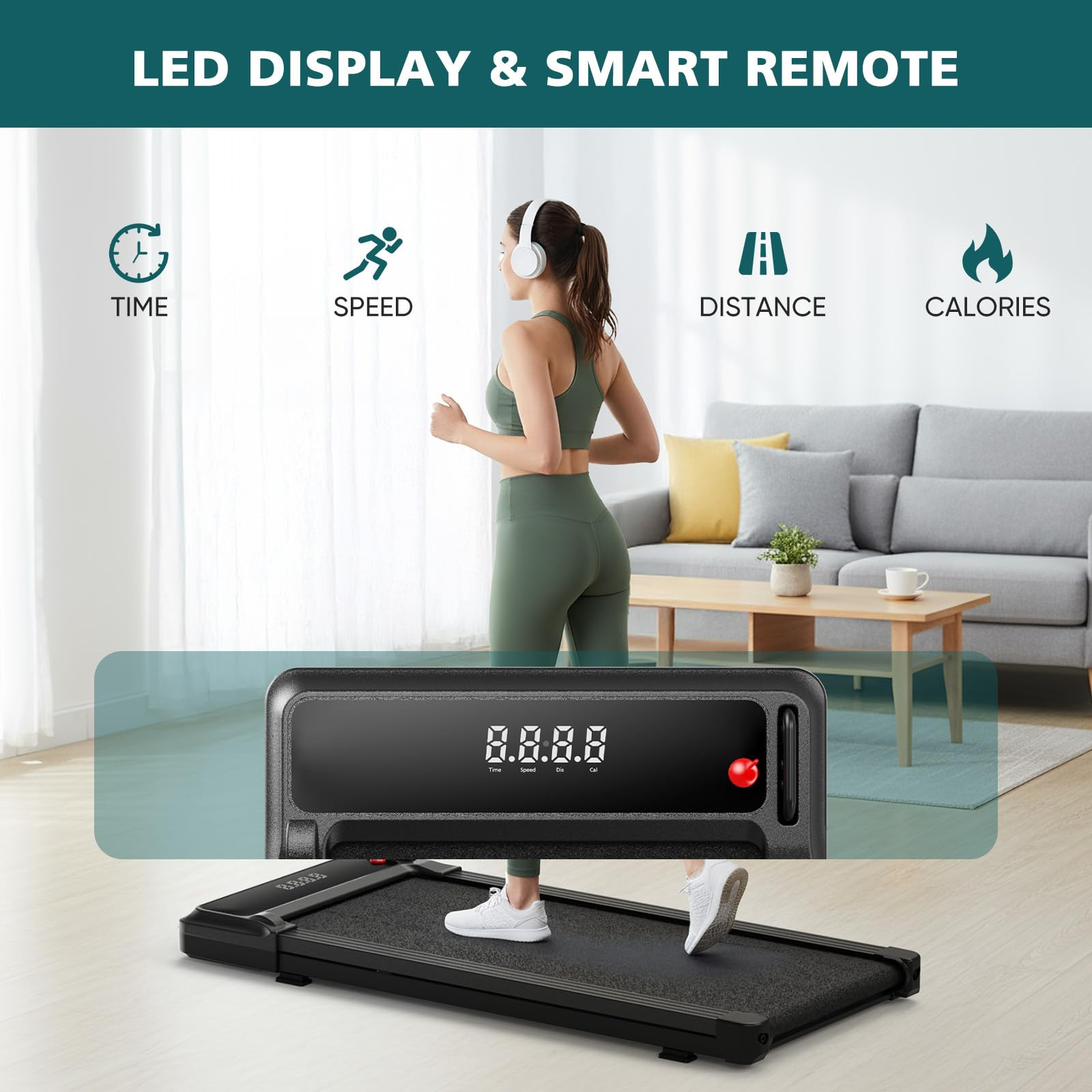 Smug Compact Armless Treadmill, Space Saving Design for Home & Office, Quiet Under Desk Walking P... | Amazon (US)