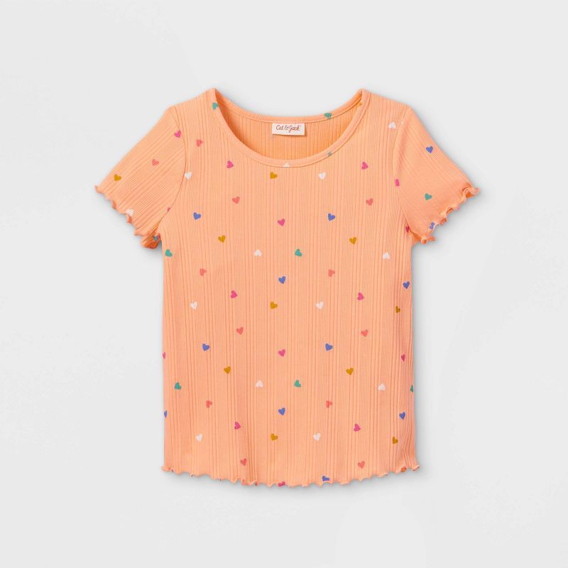 Girls' Rib-Knit Printed Short Sleeve Top - Cat & Jack™ | Target