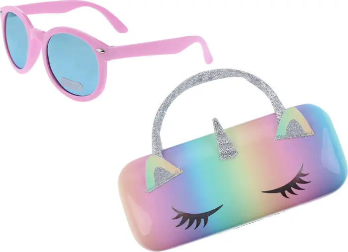 Kids' Round Sunglasses & Unicorn Case Set | Nordstrom