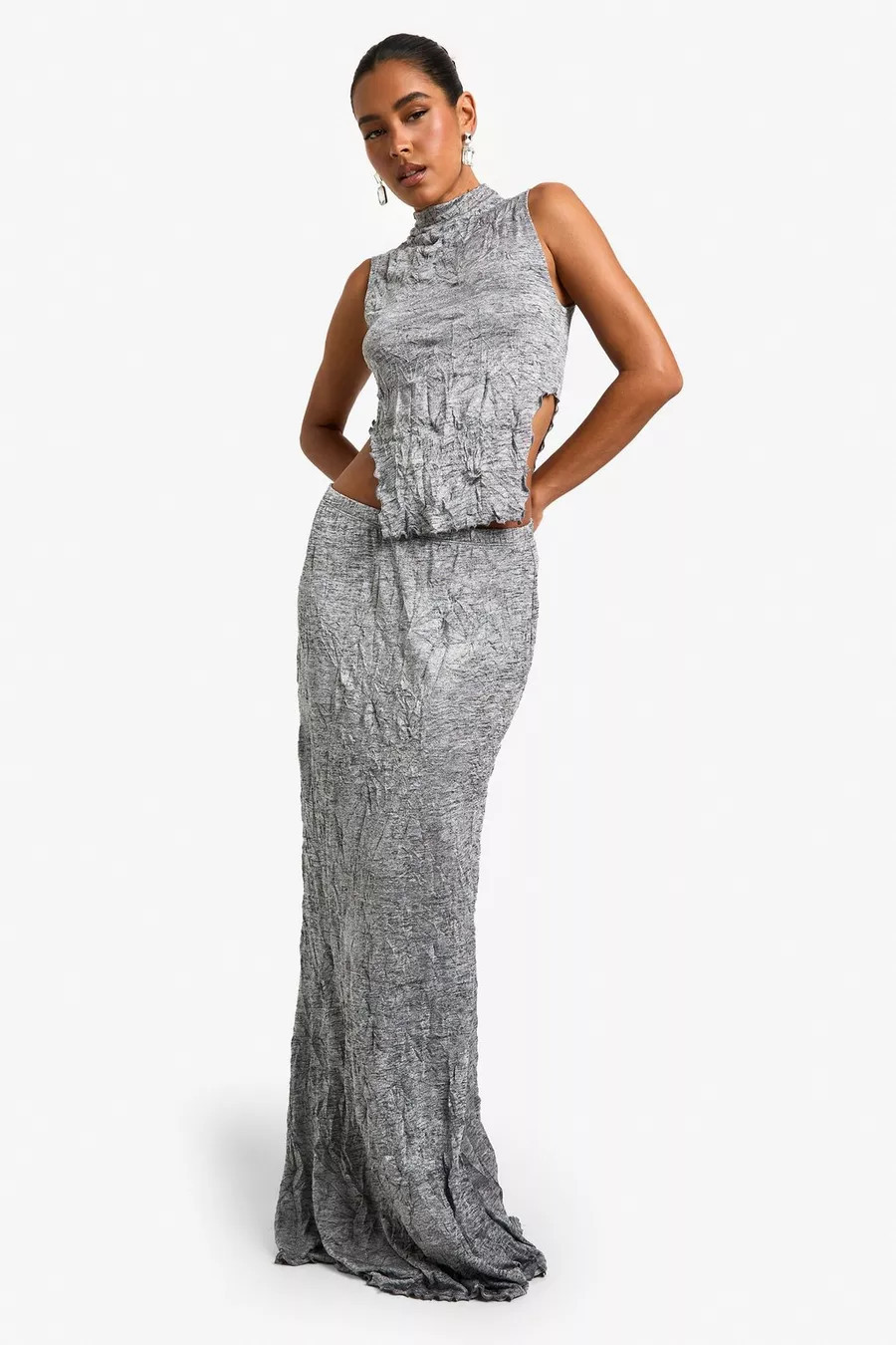 Crinkle marl midi skirt | boohoo (US & Canada)