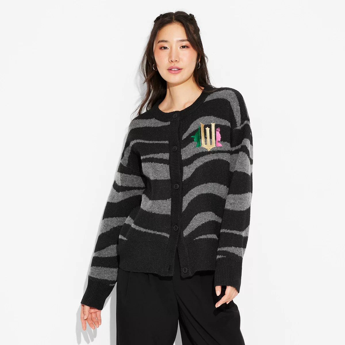 Adult Wicked Striped Graphic Cardigan - Black | Target