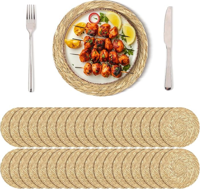 Kochorie Set of 36 Round Woven Placemats 12 Inch Bulrush Placemats Natural Handwoven Boho Rattan ... | Amazon (US)