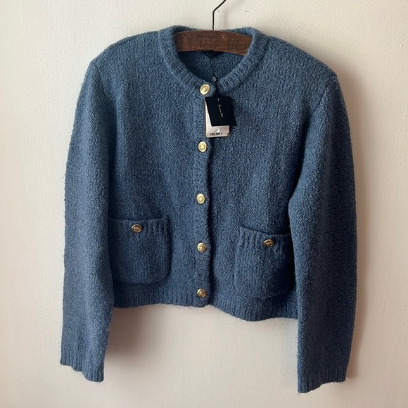 Massimo Dutti NWT Mini Boucle Knit Cardigan Sweater With Gold Buttons. Large. | Poshmark