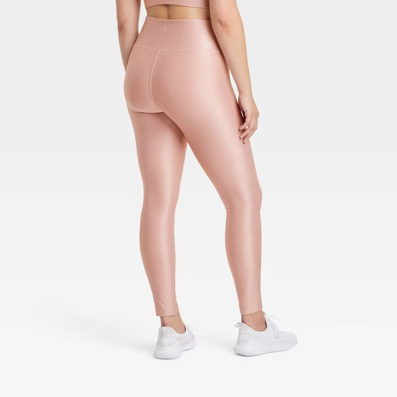 Women's High-Rise Shine Ribbed Leggings - All In Motion™ Black M | Target