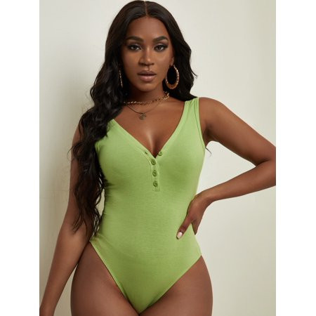 Women s Button Front Slim Tank Bodysuit Y028D | Walmart (US)