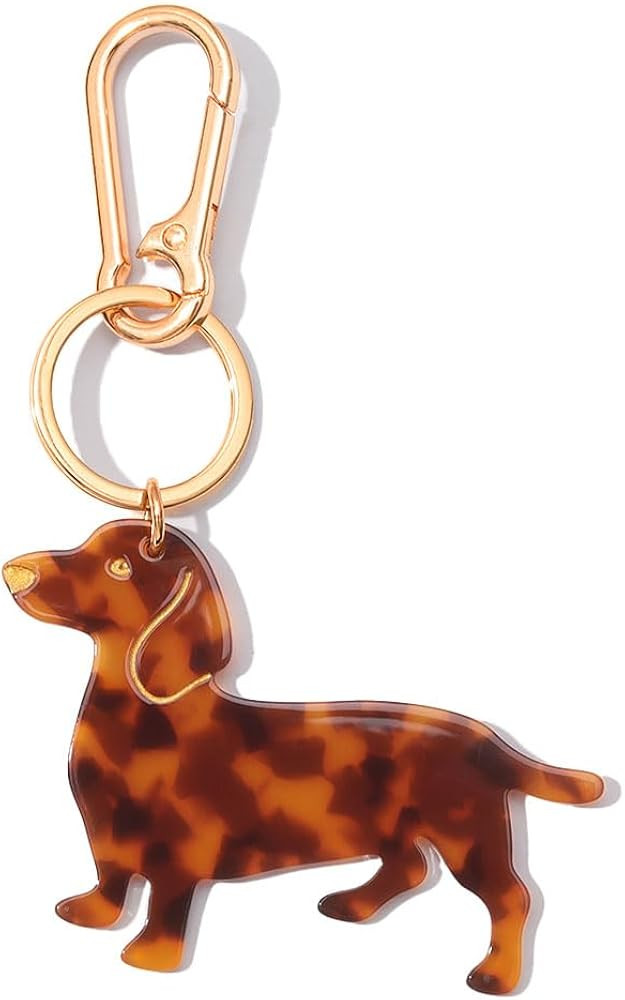 Dog-Shaped Bag Clasp & Keychain Charm- Acetate Animal Clip with Gold-Tone Metal | Amazon (US)