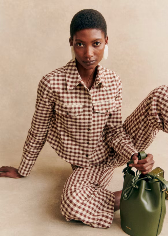 Maelle Shirt - Brown Gingham/ Ecru  - Organic Cotton - Sézane | Sezane Paris - US