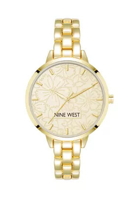Nine West Women's Gold-Tone Metal Link Bracelet Watch, Gold, 18 in | Belk