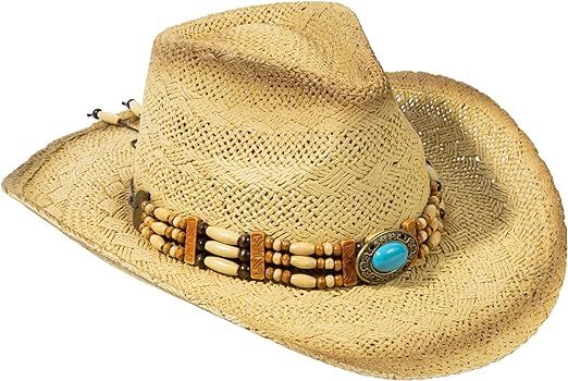 Livingston Men & Women's Woven Straw Cowboy Hat w/Hat Band | Amazon (US)