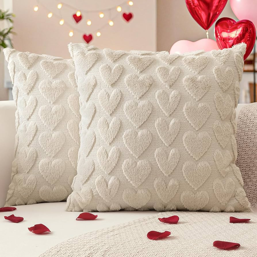 OTOSTAR Valentines Throw Pillow Covers Set of 2 Love Heart Cushion Covers for Sofa 20x20 Inch Squ... | Amazon (US)