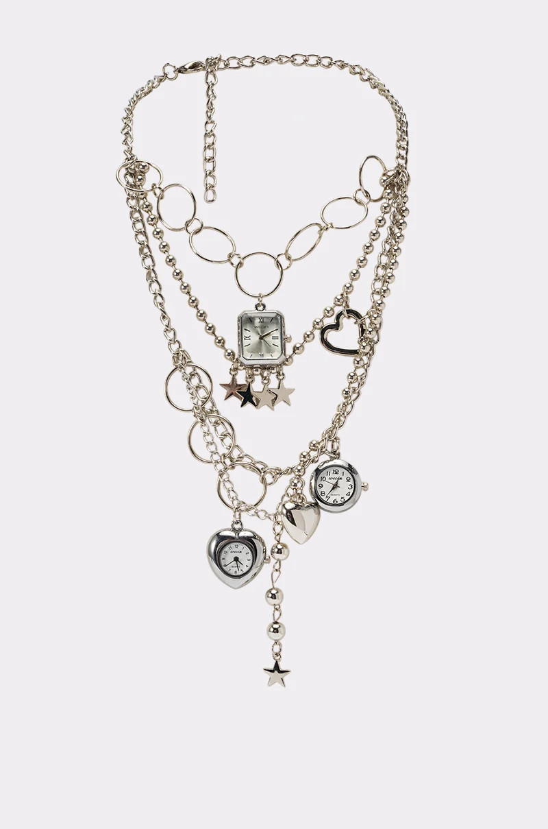 Silver Clock Statement Chain Necklace | AKIRA | AKIRA