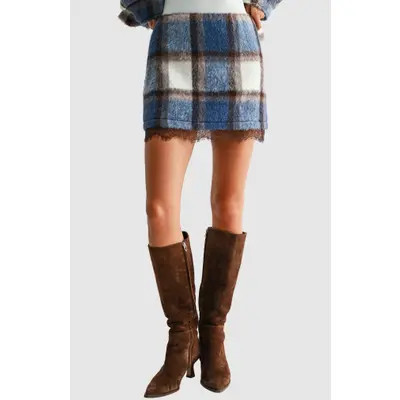 All in Favor Plaid Lace Hem Miniskirt in Blue Ivory Plaid at Nordstrom, Size X-Small | Nordstrom