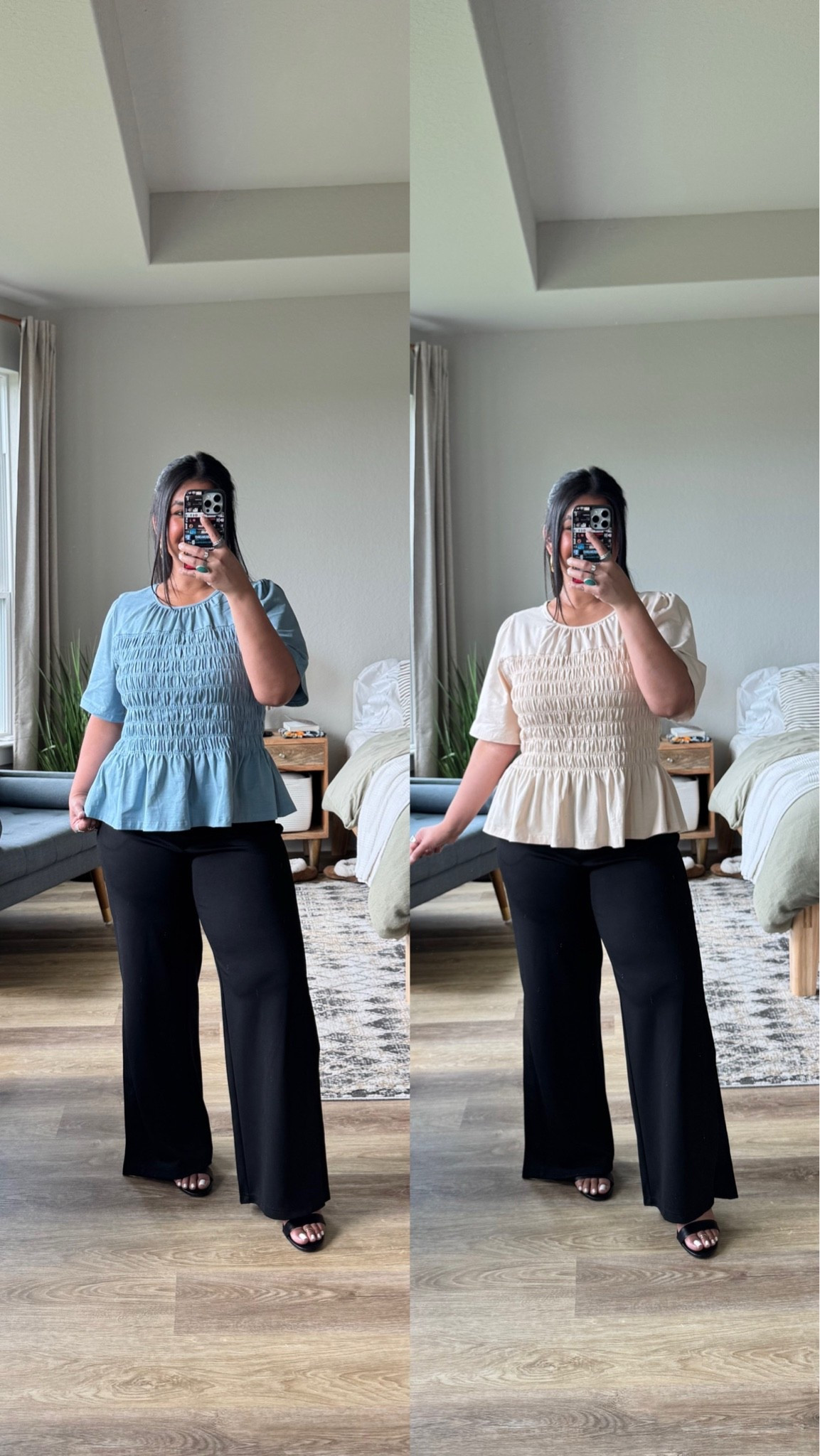 Amazon outfit, same top different color. LOVE this top so much! Wearing a L. If you want it more fitted, you could size down. It does run a little big and has so much stretch. // pants are soft and stretchy, wearing a L and the length is perfect (I’m 5’1”) // shoes are true to size