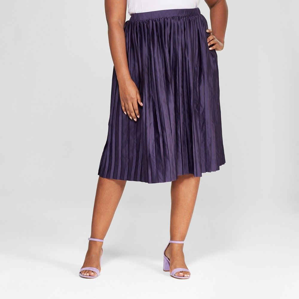 Women's Plus Size Pleated Midi Skirt - Ava & Viv Purple 1X | Target