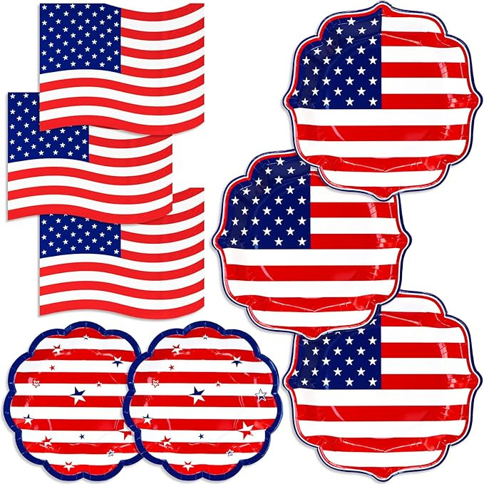 Patriotic Plates and Napkins, 150pcs 4th of July Party Tableware Set,American Flag Disposable Nap... | Amazon (US)