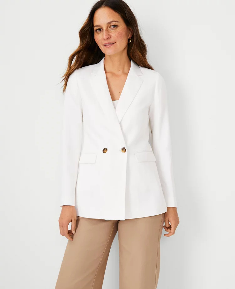The Relaxed Double Breasted Long Blazer in Twill | Ann Taylor (US)