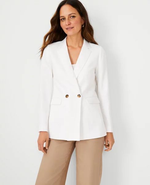 The Relaxed Double Breasted Long Blazer in Twill | Ann Taylor (US)