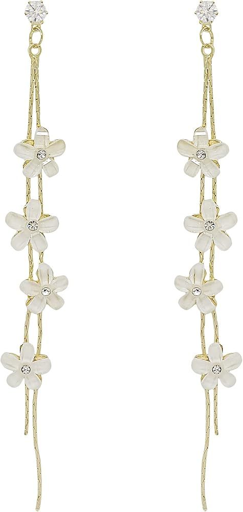 Flower Drop Earrings, Linear Earrings, Flower Dangle Earrings, Dainty Earrings, Floral Earrings, ... | Amazon (US)