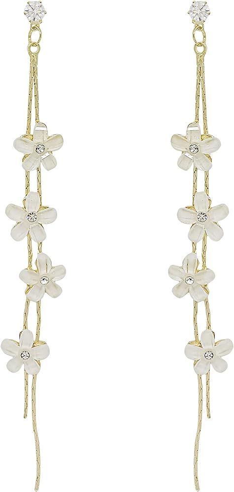 Flower Drop Earrings, Linear Earrings, Flower Dangle Earrings, Dainty Earrings, Floral Earrings, ... | Amazon (US)