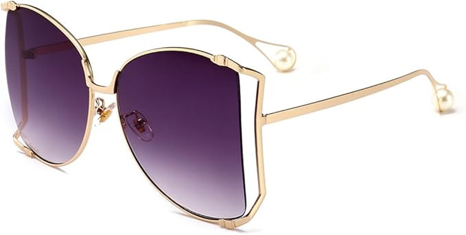 Armear Women Oversized Semi Rimless Sunglasses Retro Metal Frame Glasses Fashion Pearl Design | Amazon (US)