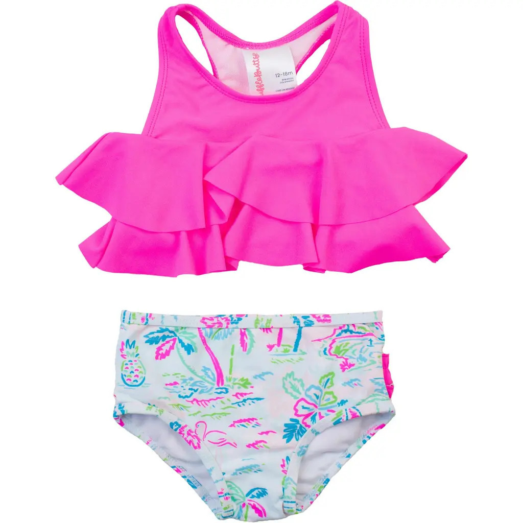 RuffleButts Girls Flounce Bikini in Tropical Resort at Nordstrom, Size 7 | Nordstrom