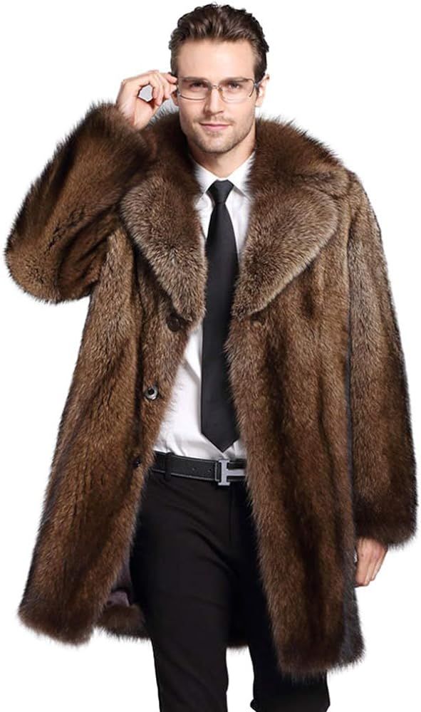 Old DIrd Men's Long Sleeve Fluffy Faux Fur Coat,Mens Winter Warm Faux Fur Overcoat,Long Thicken S... | Amazon (US)