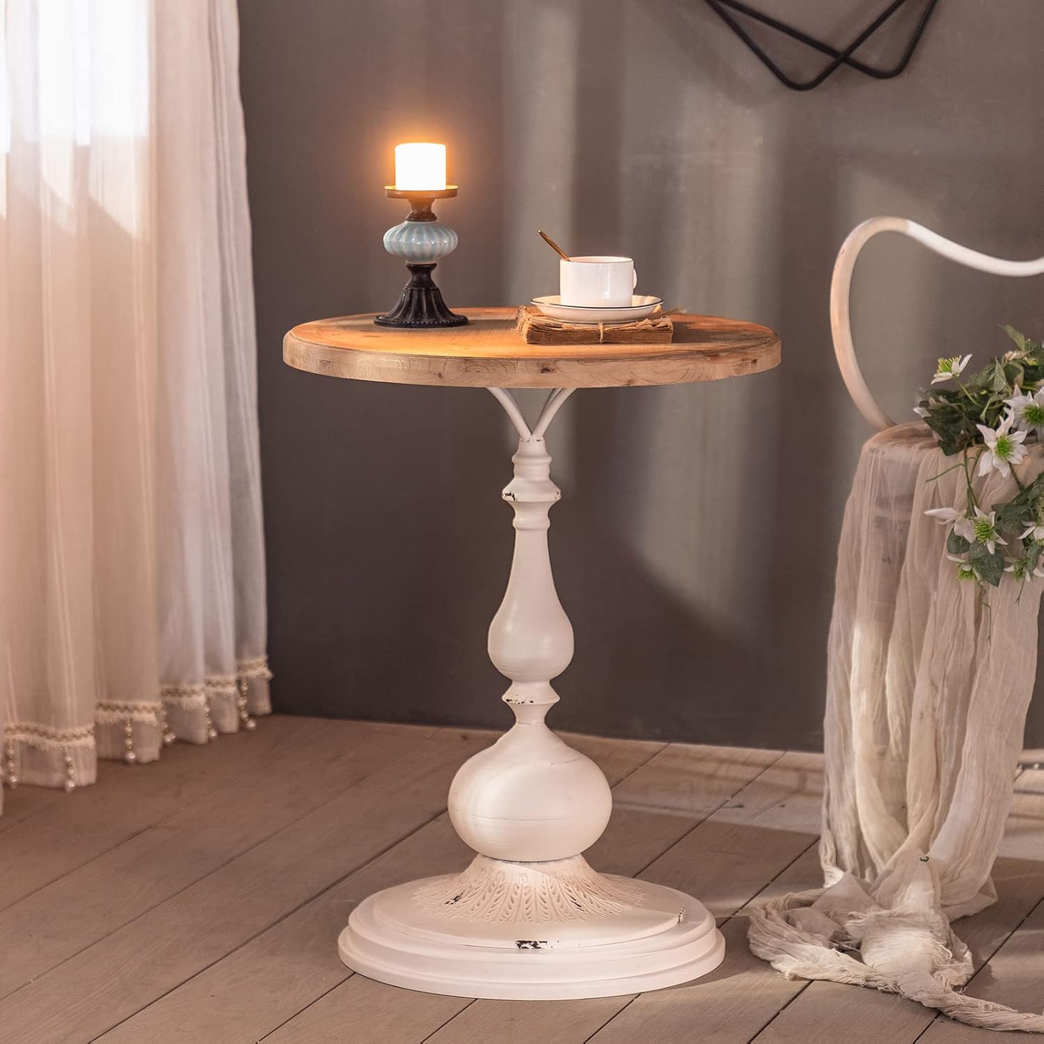 Maxax Farmhouse Round Side Table Beside Living Room Sofa, Rustic French Country Cedar Wood End Ta... | Amazon (US)