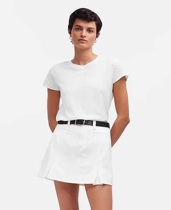 Denim Pleated Mini Skirt in Tile White | Madewell | Madewell