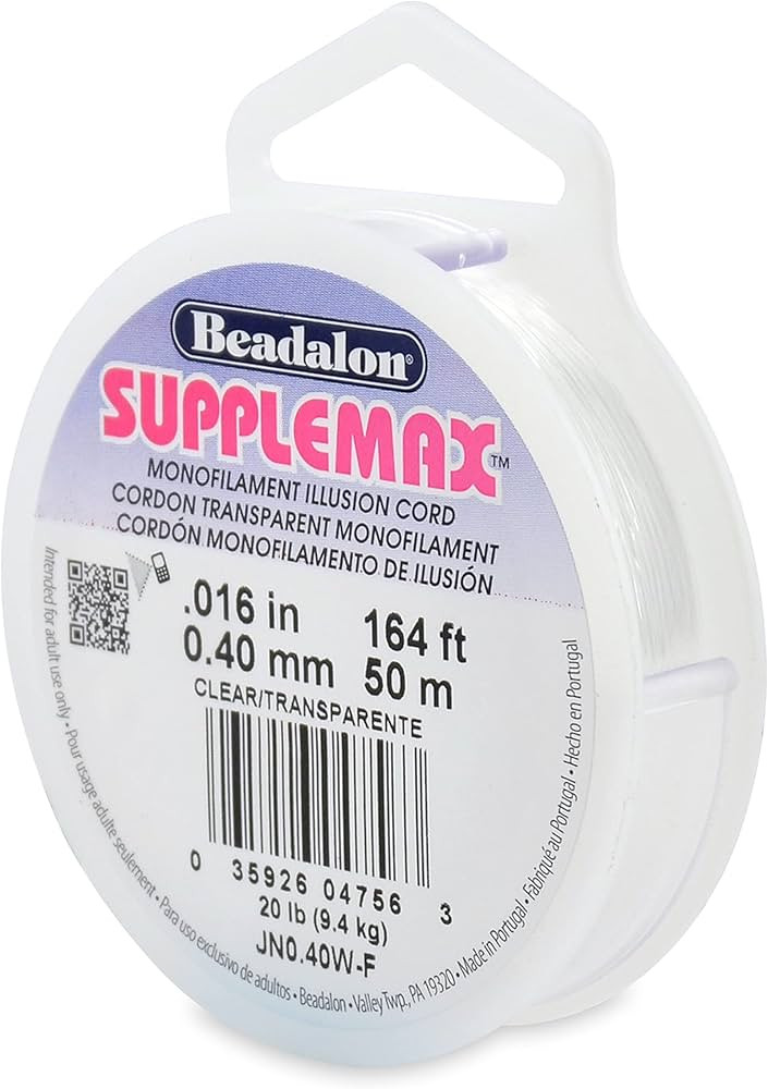 Beadalon SuppleMax Illusion Beading Cord, 0.40 mm / 0.016 in, Clear Monofilament, 50 m / 164 ft | Amazon (US)