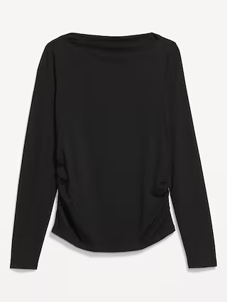 Long-Sleeve Slit-Neck Ruched Top | Old Navy (US)