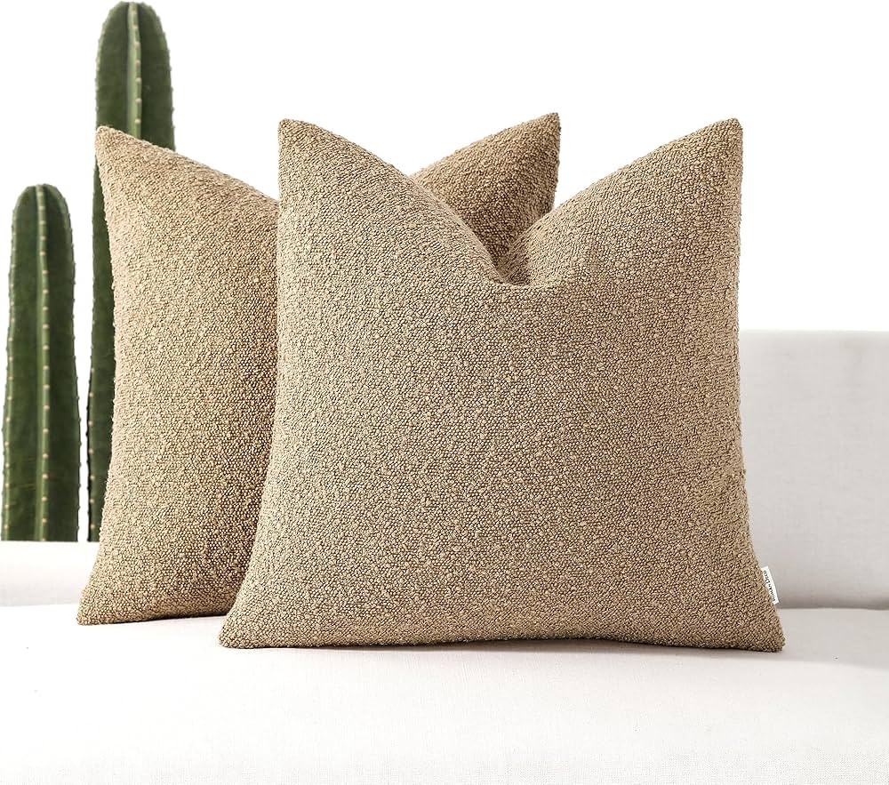 Boucle Decorative Throw Pillow Covers for Couch Set of 2, 20x20 inches, Camel | Amazon (US)