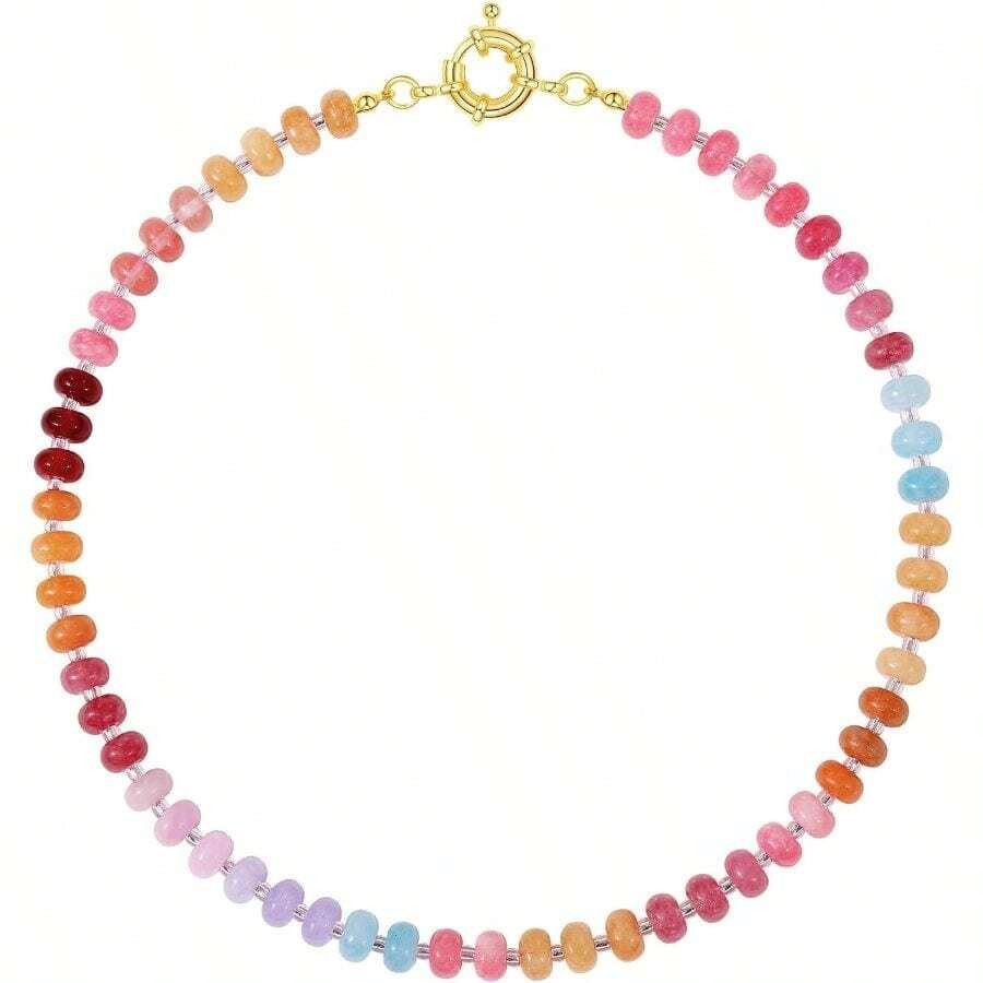 LocalBeaded Gemstone Necklaces For Women, Boho Colorful Bead Choker Necklace, Natural Stone Handm... | SHEIN