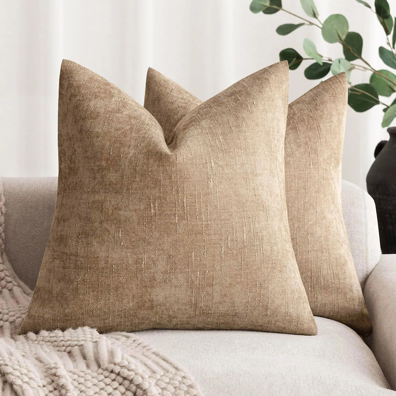 Set of 2 Soft Textured Chenille Throw Decorative Pillow Covers Square Accent Solid Cushion Cover ... | Wayfair North America