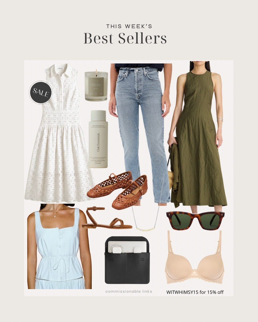 This week’s bestsellers
Midi dresses
White summer top
Light wash jeans
Sunglasses
Laptop case
Bra
SPF miner
Woven flats
Ankle wrap sandals 
Rose candle - smells amazing!

#LTKselfcare #LTKSeasonal #LTKOver40