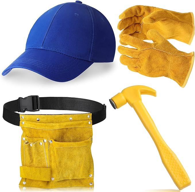 JenPen Kids Tool Sets Work Belt Adjustable with Leather Gloves, Blue Baseball Hat, Yellow Hammer ... | Amazon (US)