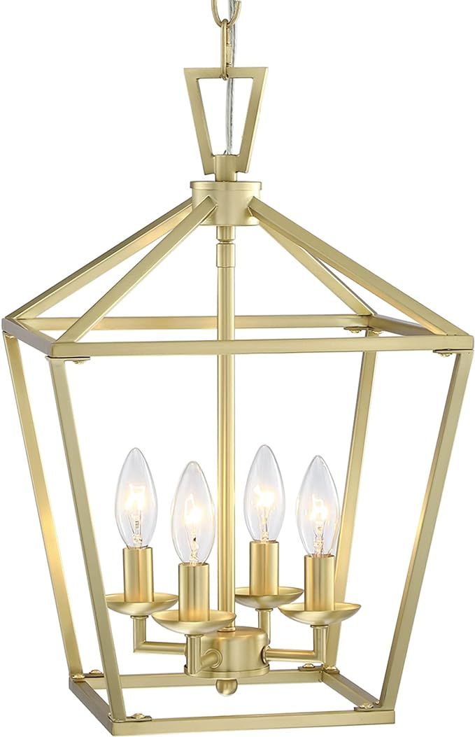 Untrammelife Gold Lantern Chandelier 4-Light Pendant Light Modern Hanging Pendant Light Fixtures ... | Amazon (US)