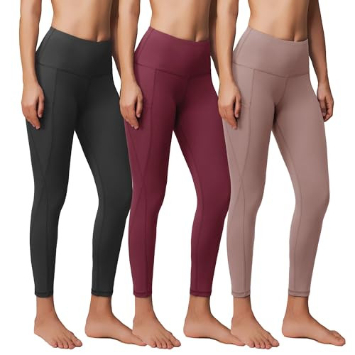 Showitty 3 Pack Workout Leggings with Pockets for Women, Black Compression Tummy Control Yoga Pants for Gym | Amazon (US)