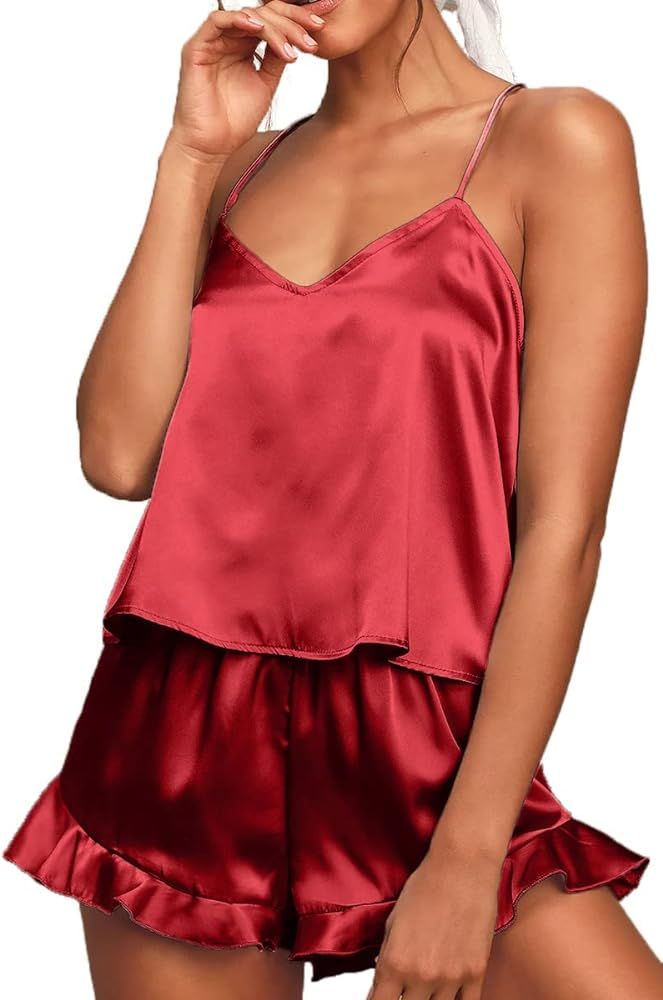 Ekouaer Silk Pajamas Set Women Satin Camisole Sleepwear Lingerie 2 Piece Pjs Cami top and Shorts ... | Amazon (US)
