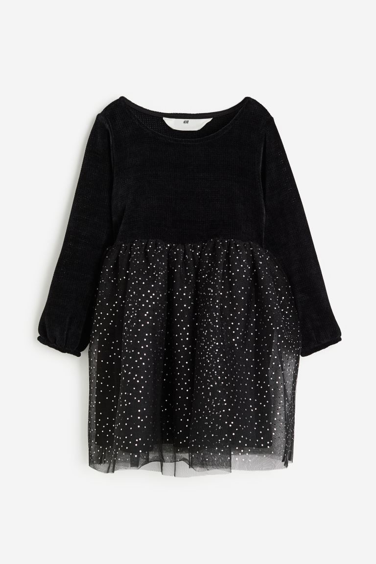 Dress with Tulle Skirt - Dusty green/glittery - Kids | H&M US | H&M (US + CA)
