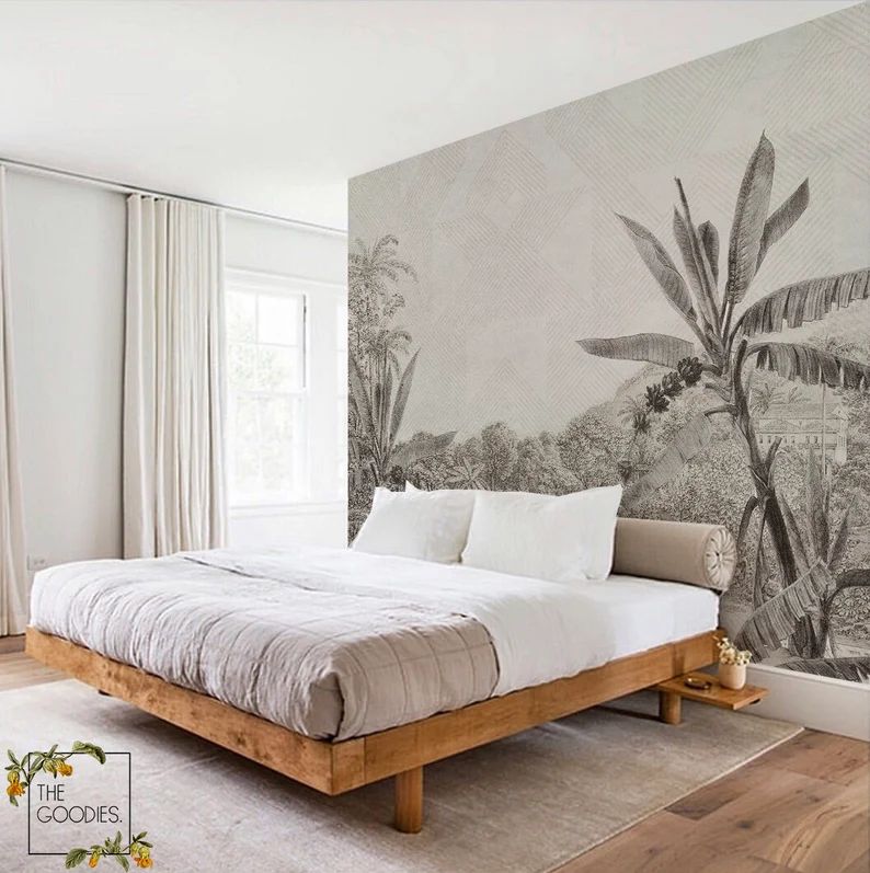 Scenic palm forest wall mural, Palm removable wallpaper, Botanical wallpaper, Floral, Tropical wa... | Etsy (US)