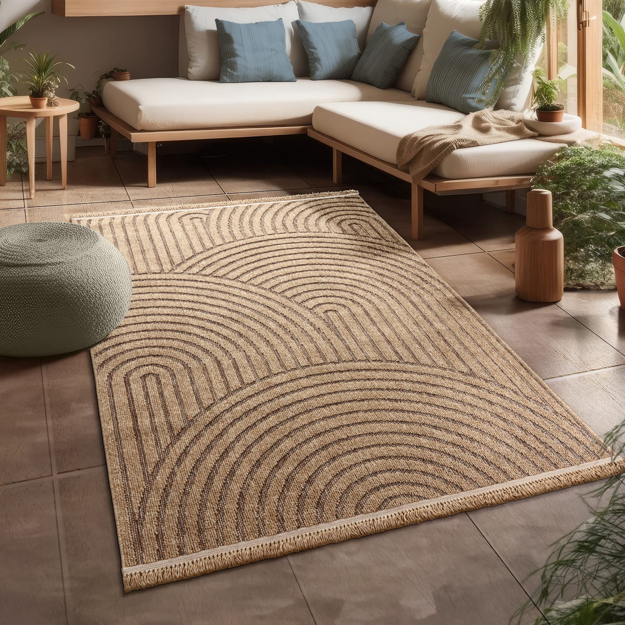 Modern In- & Outdoor Rug Boho Design with Minimalistic Arc Pattern | Walmart (US)
