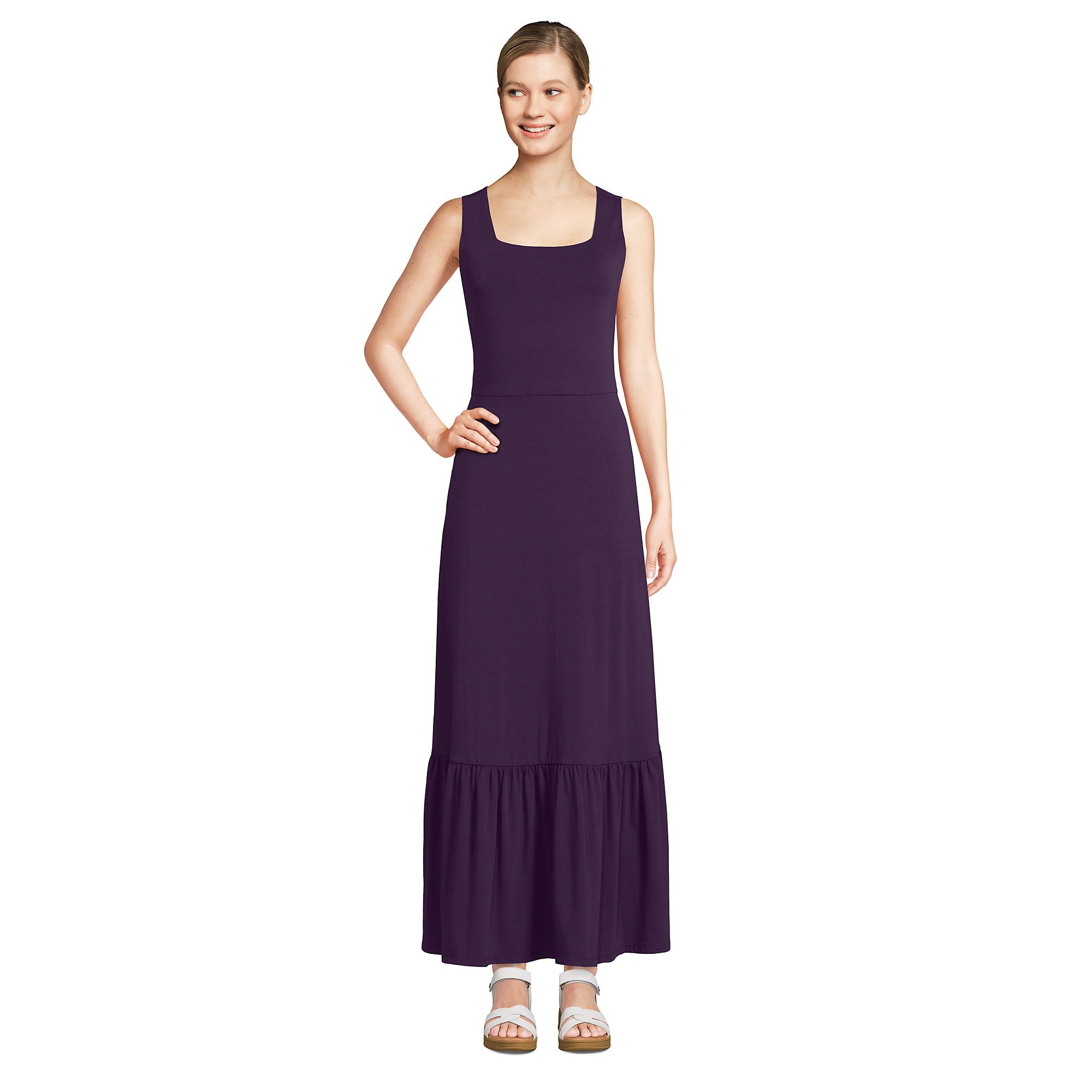Women's Cotton Modal Square Neck Tiered Maxi Dress | Lands' End (US)