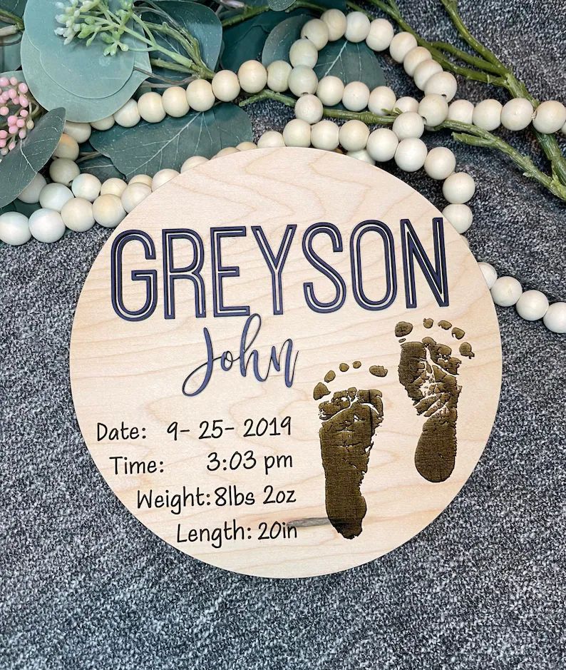 Baby Foot Print Name Announcement Stats Sign With Stand New | Etsy | Etsy (US)