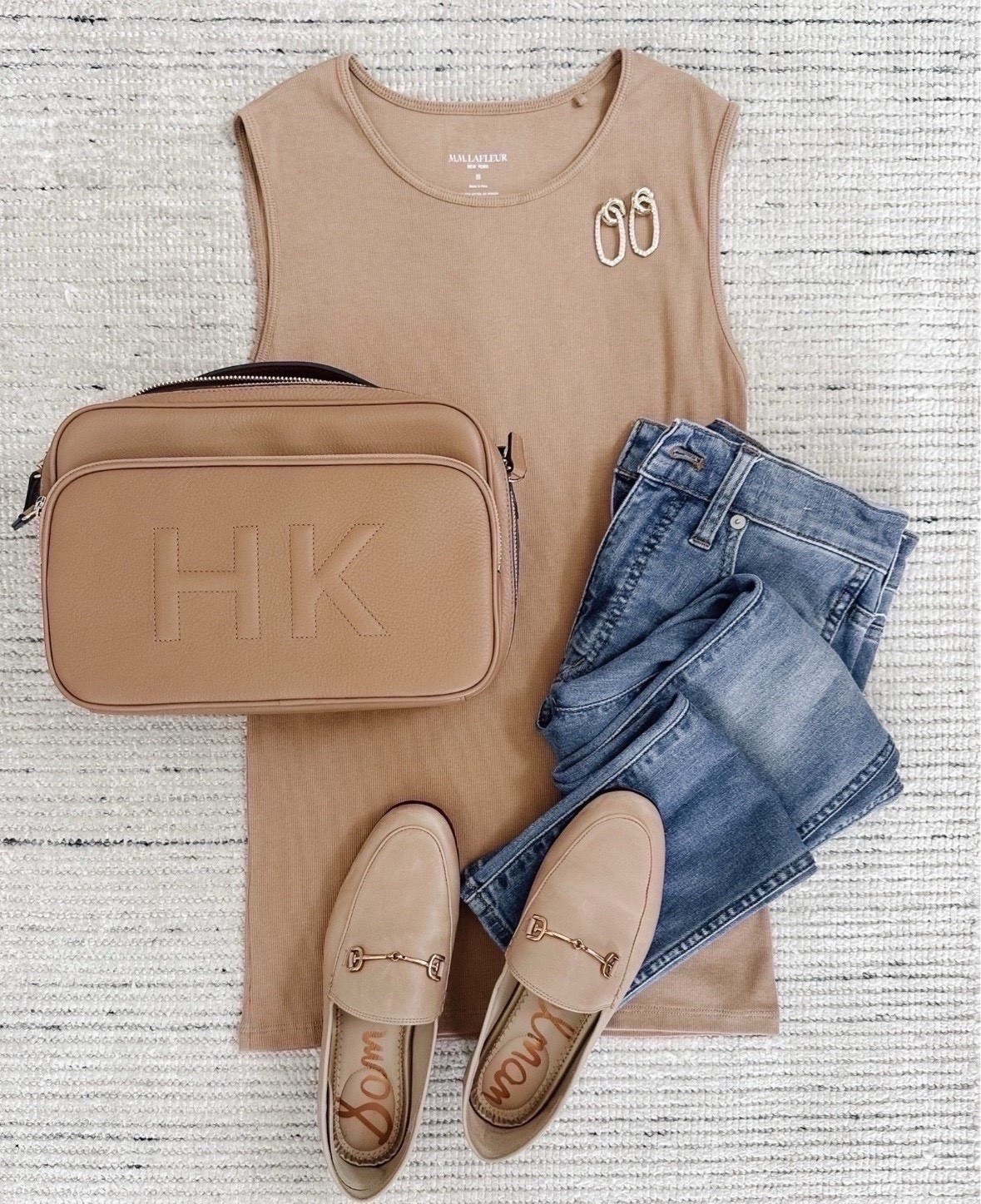 Spring outfit with tan tank paired with medium wash jeans, shoes and accessories! Love this look for an every day outfit, work from home and more. 

#LTKSeasonal #LTKootd