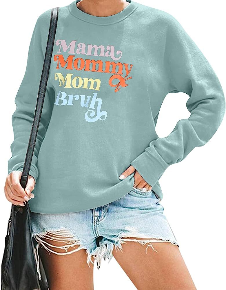 LUKYCILD Mama Sweatshirt Womens Crewneck Sweatshirt Long Sleeve Mom Life Pullover Tops | Amazon (US)