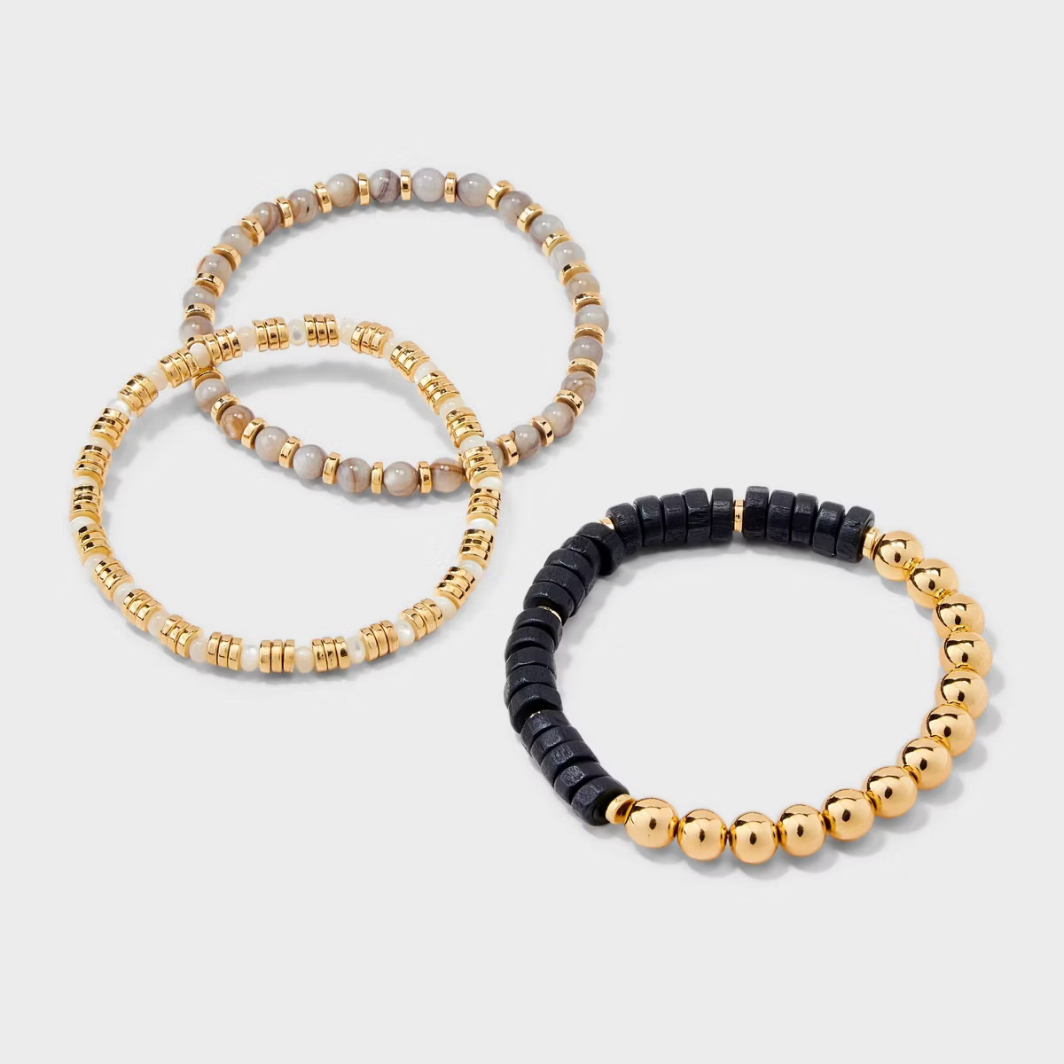 Beaded Stretch Bracelet Set 3pc - A New Day™ Gray/Gold | Target
