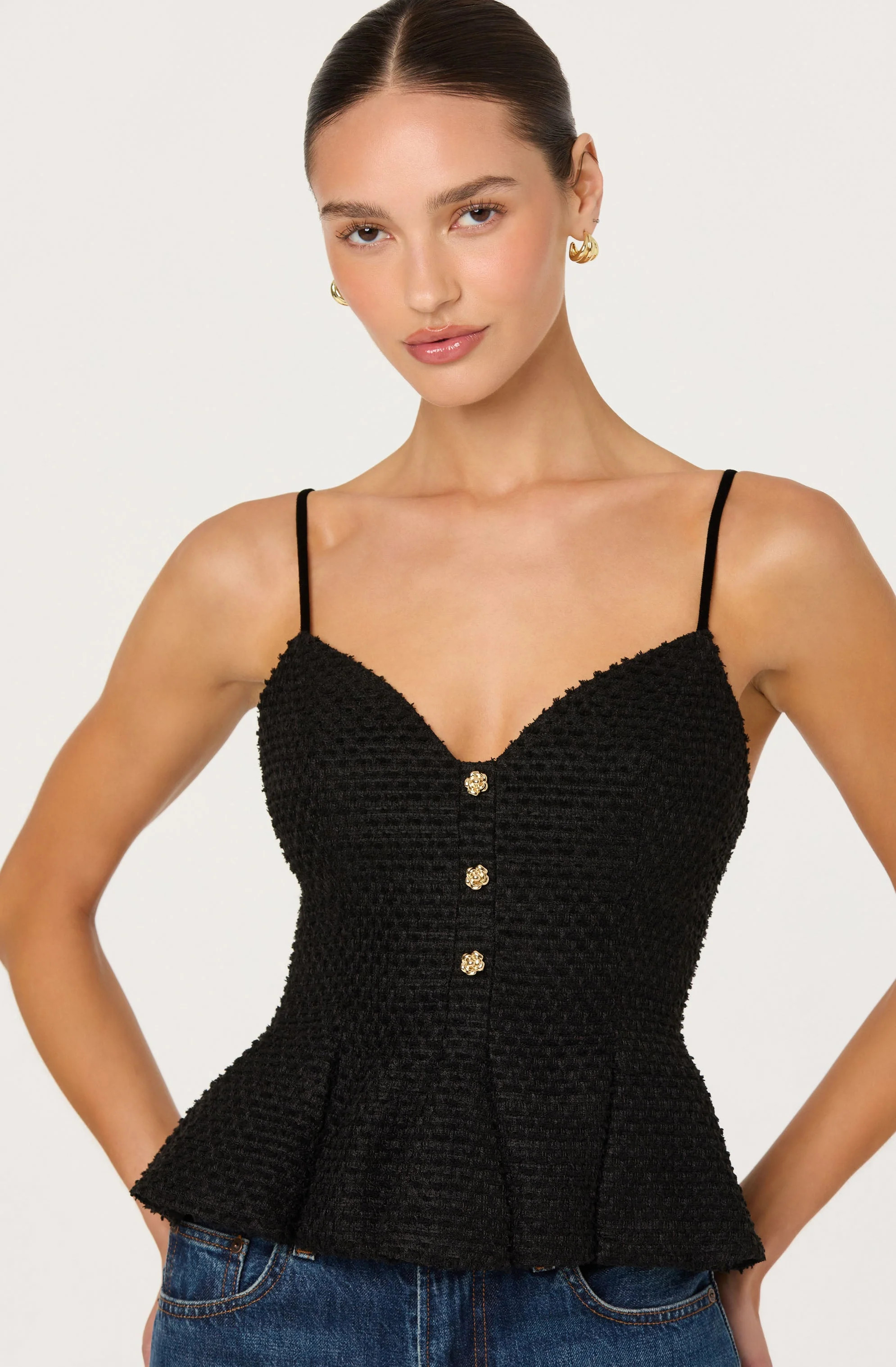 Paislee Tweed Sweetheart Peplum Top - Black / S | ASTR The Label (US)