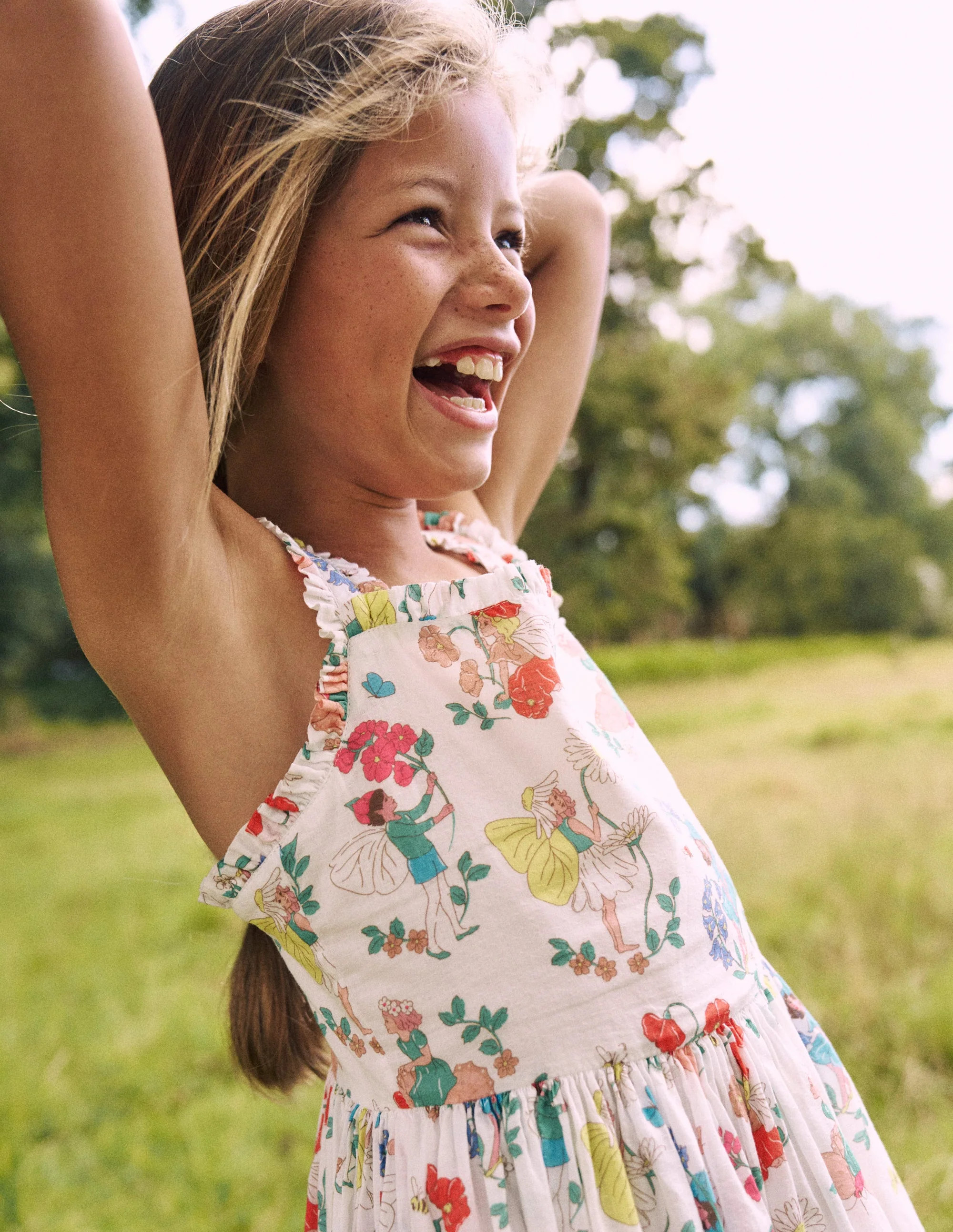 Luna Frill Strap Woven Dress-Multi Flower Fairy | Boden (US)